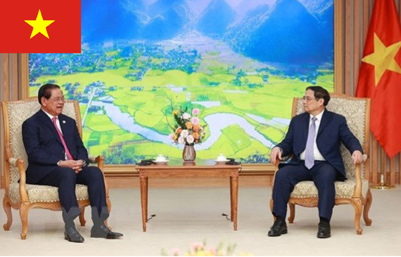 ベトナム首相がカンボジア副首相を迎え、会談する